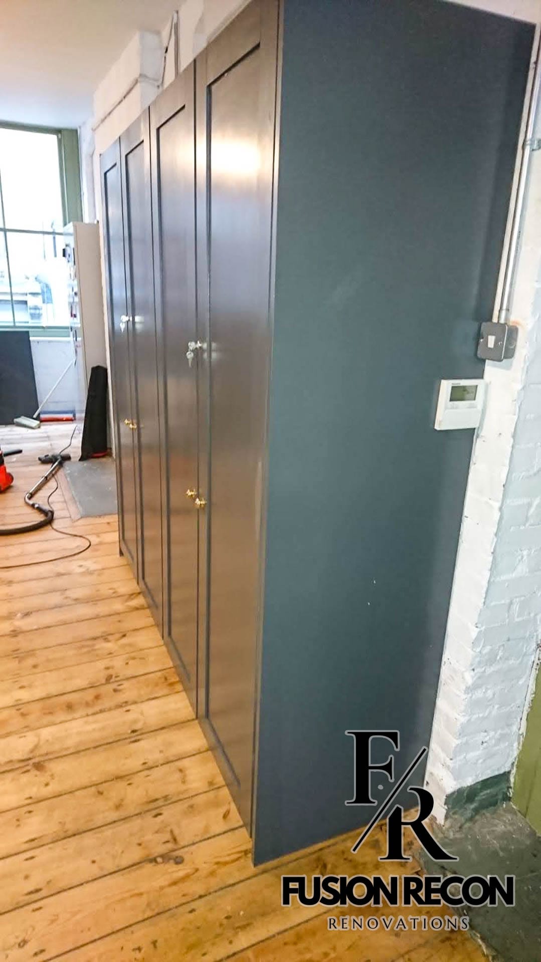 Grey MDF office cabinets with bespoke fitted design – Chelsea SW3